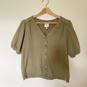 Knox Rose Sage Green V-Neck Blouse